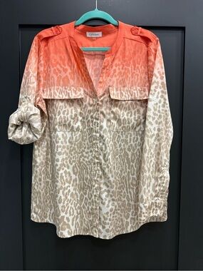 Calvin Klein Orange to Cream Leopard Ombre Button-Front Shirt